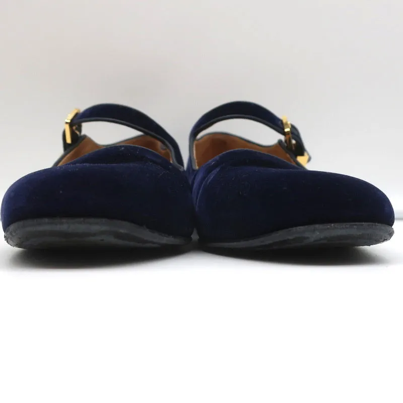 The Row Ava Mary Jane Flats Navy Velvet Size 38.5