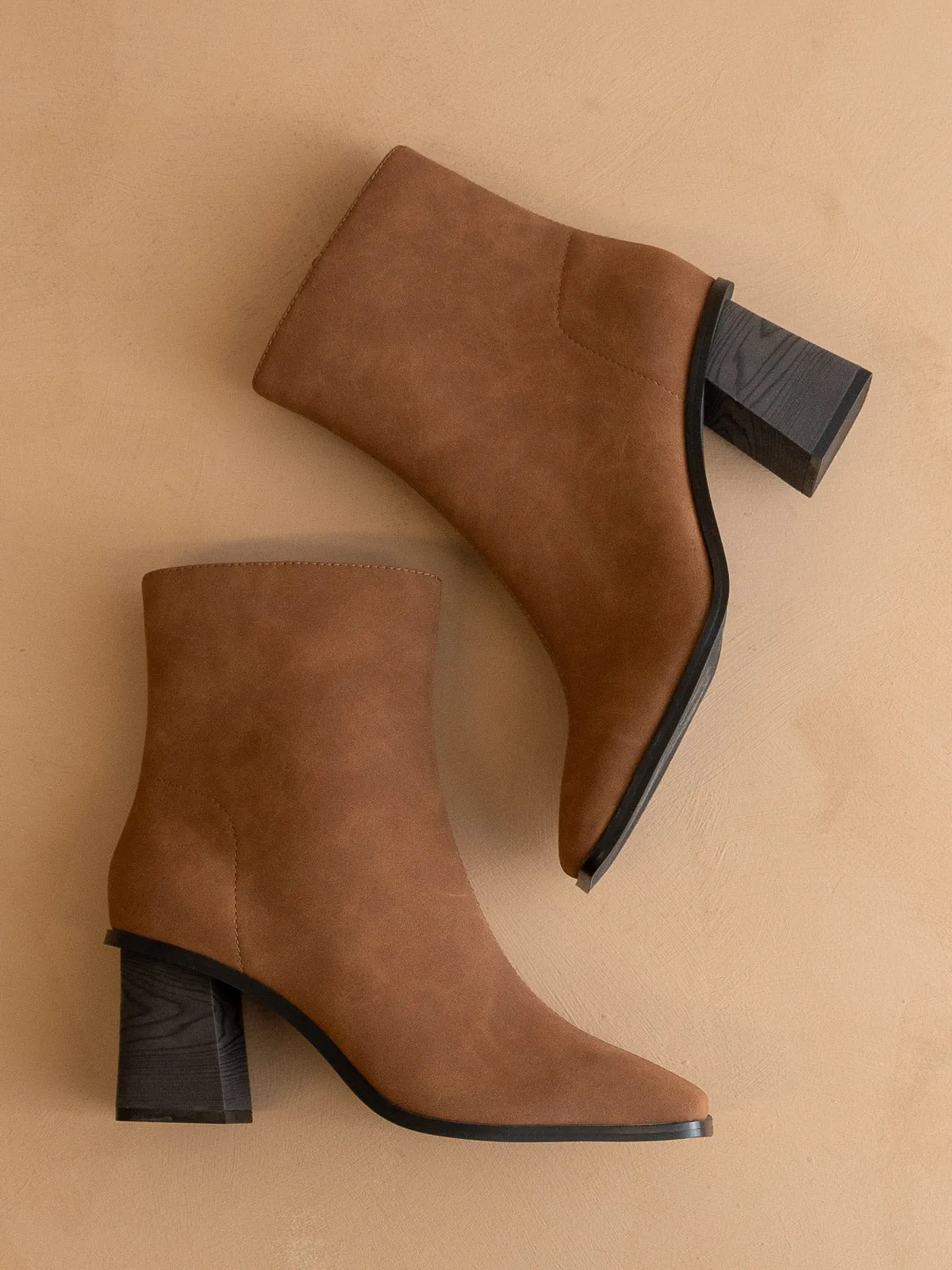 The Vera | Brown Square toe ankle boot with funky architectural heel