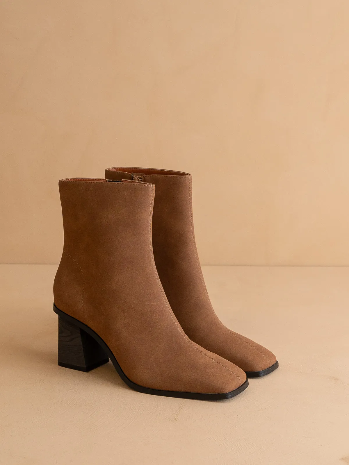 The Vera | Brown Square toe ankle boot with funky architectural heel