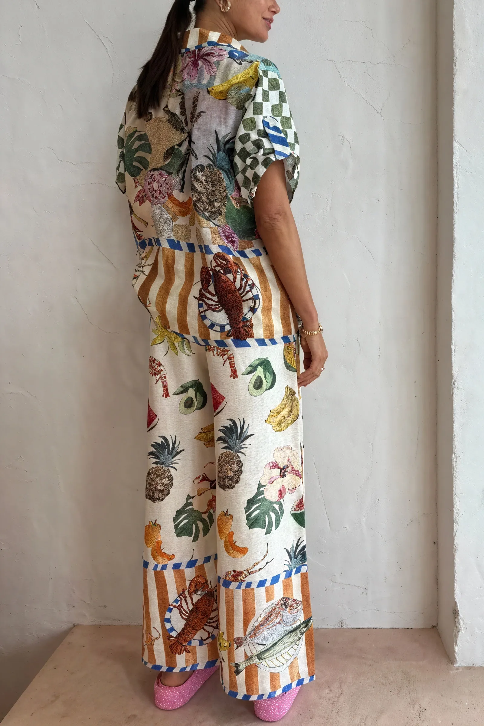 Tropical Fruit Print Two-Piece Suit