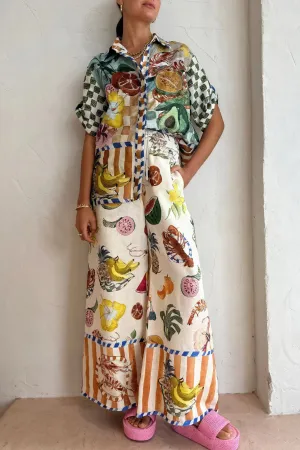 Tropical Fruit Print Two-Piece Suit