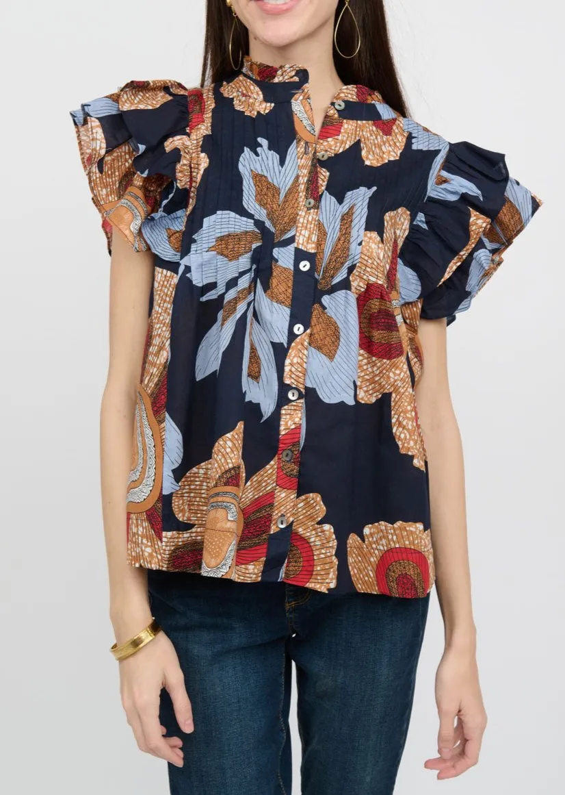Tuck and Flutter Top (Navy)