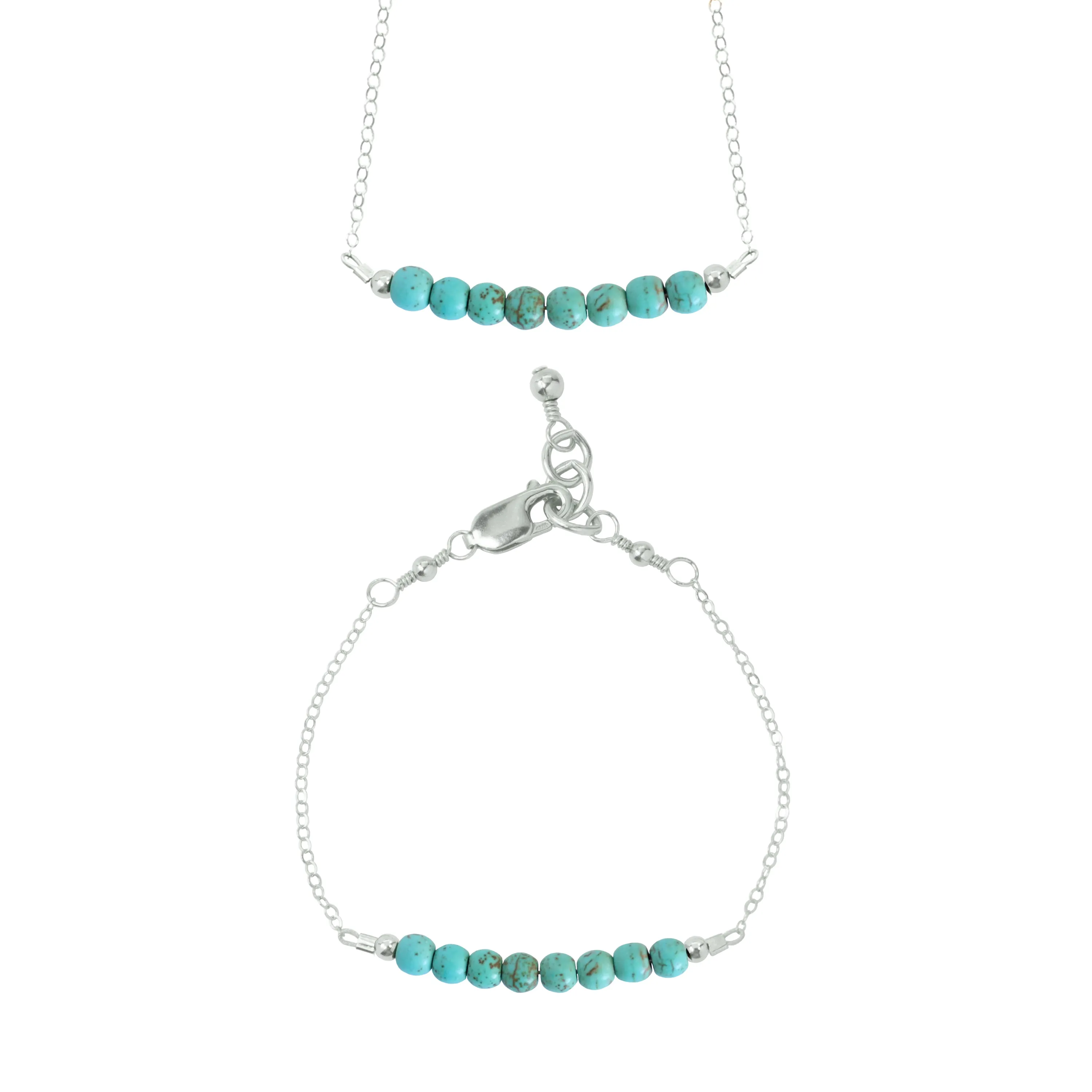 Turquoise Choker Necklace   Chain Bracelet Set (4MM beads)
