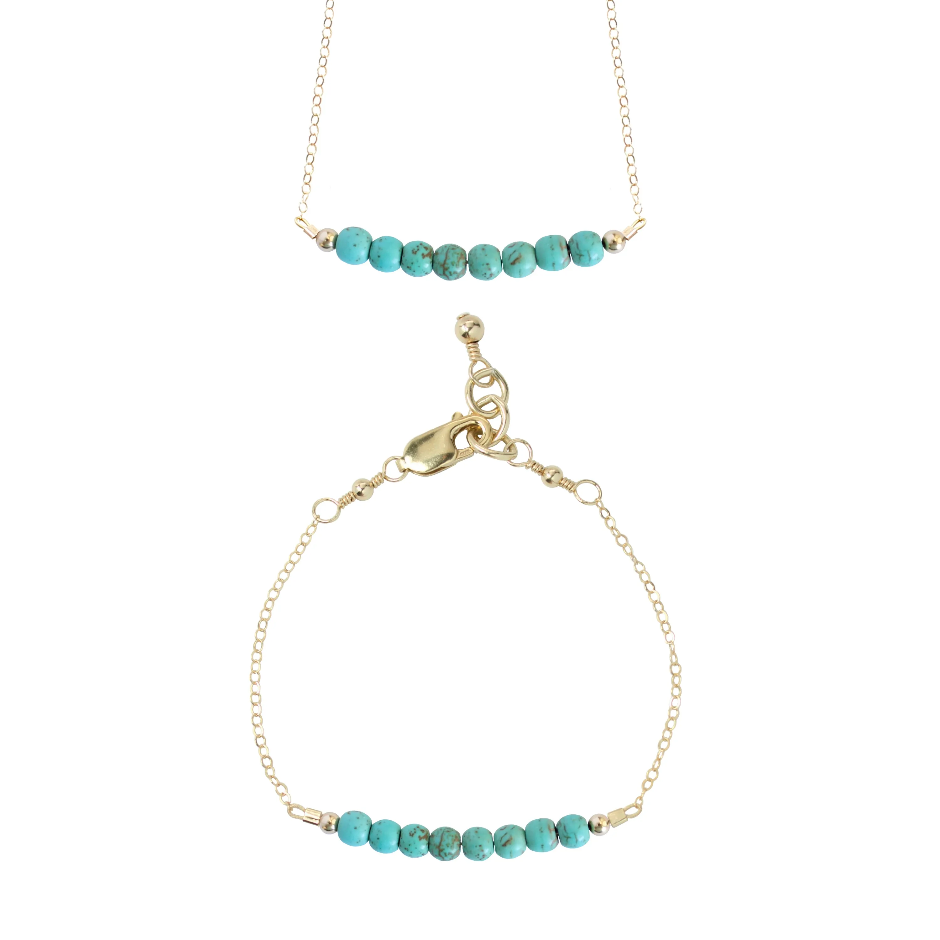 Turquoise Choker Necklace   Chain Bracelet Set (4MM beads)