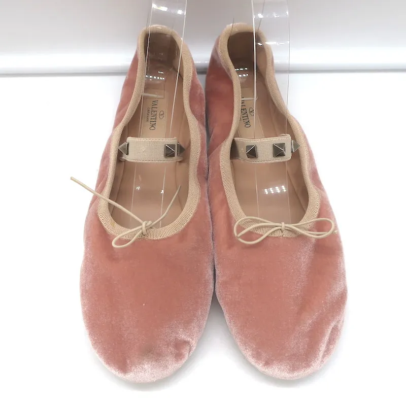 Valentino Rockstud Ballet Flats Blush Velvet Size 38.5
