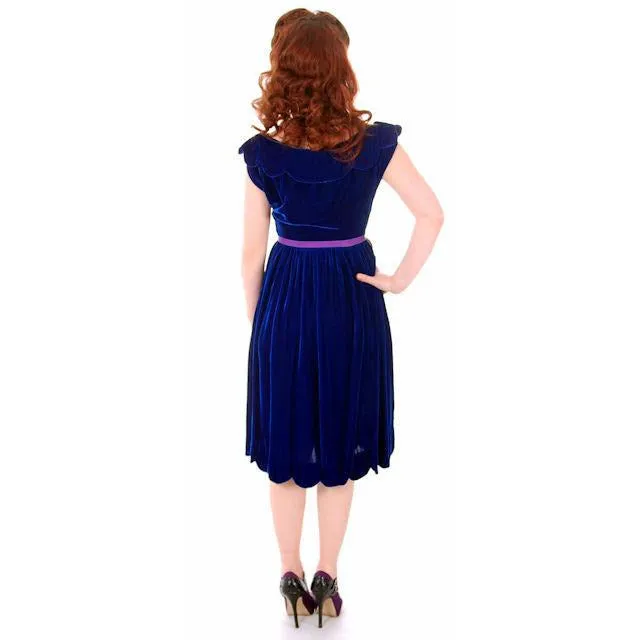Vintage Sapphire Blue Velvet Party Dress 1940s Mary Muffet Limited Small NWT