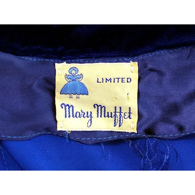 Vintage Sapphire Blue Velvet Party Dress 1940s Mary Muffet Limited Small NWT