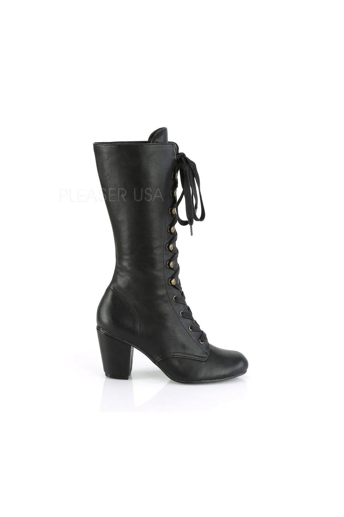 VIVIKA-205 Demonia Knee Boot | Black Faux Leather