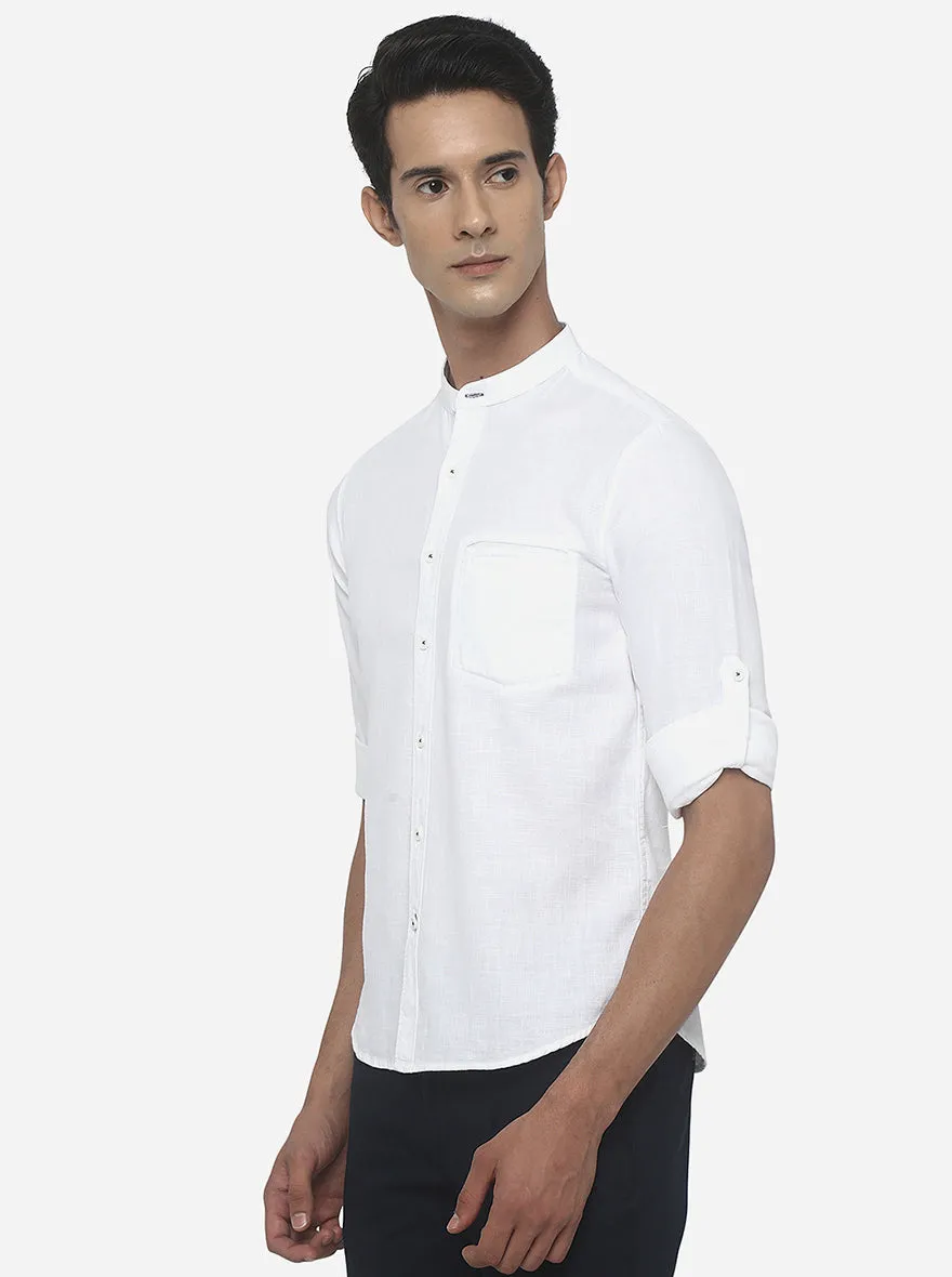 White Solid Slim Fit Semi Casual Shirt | Greenfibre
