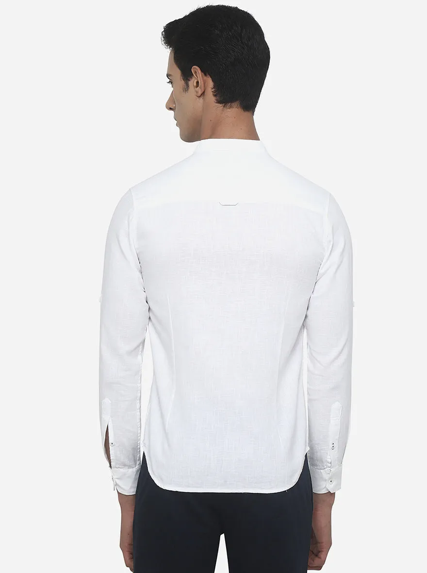 White Solid Slim Fit Semi Casual Shirt | Greenfibre