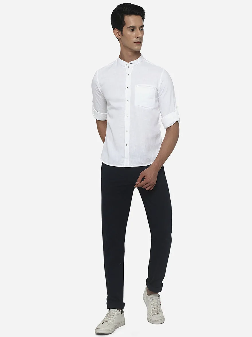White Solid Slim Fit Semi Casual Shirt | Greenfibre