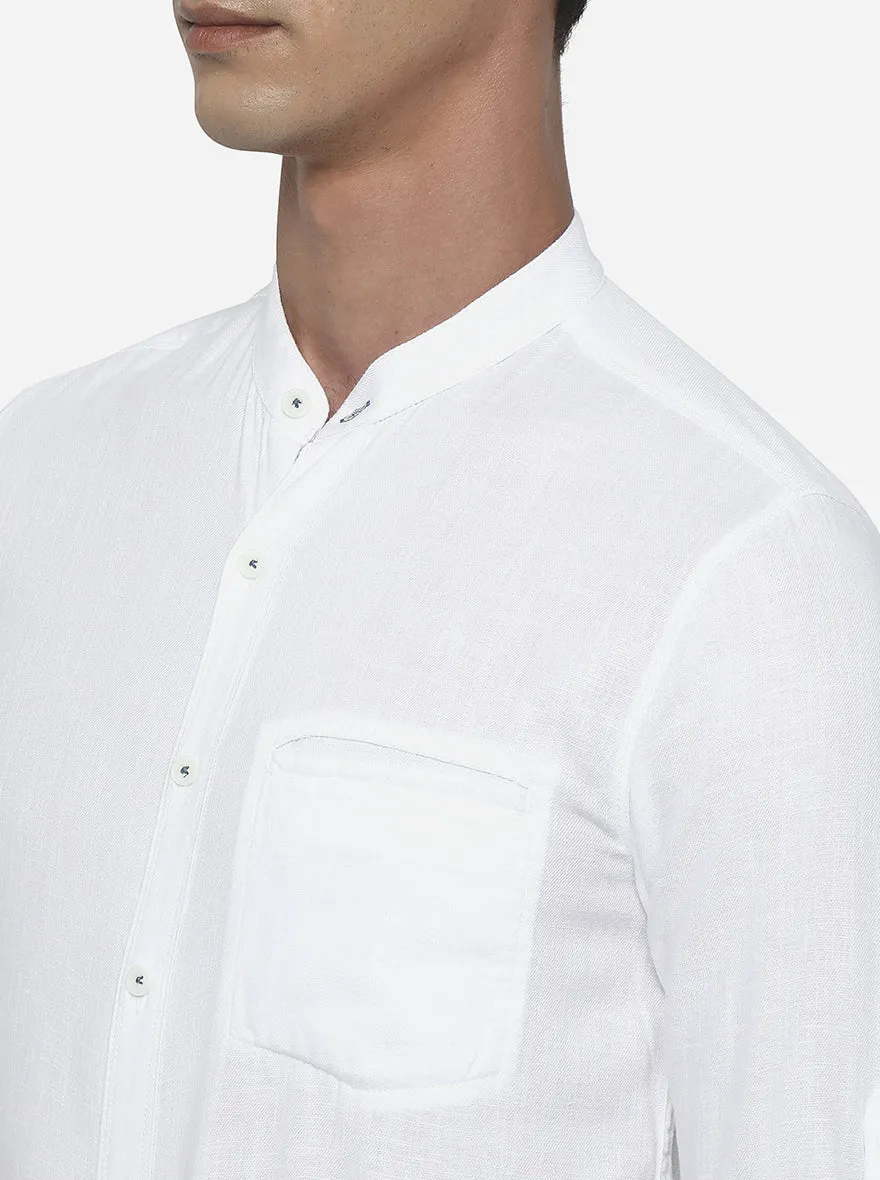White Solid Slim Fit Semi Casual Shirt | Greenfibre