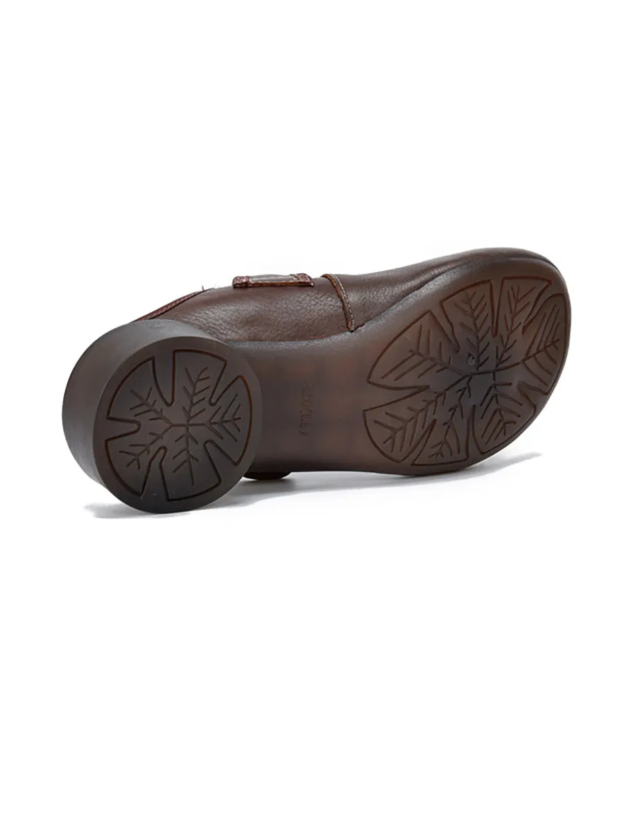 Women Artsy Genuine Leather Mary Jane Low Heel Slippers