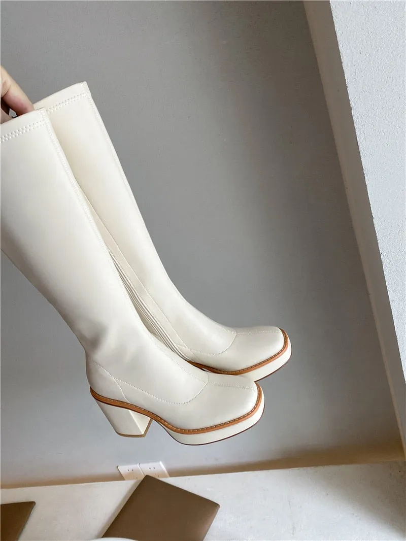 Women boots thick high heels square toe platform boots