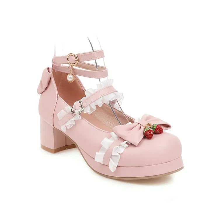 Women's Chunky Heel Pumps Mary Janes Shoes with Bowtie