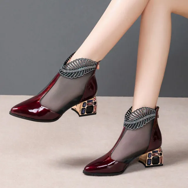 Women's Hollow-out Plus Size Mesh Rhinestone Boots