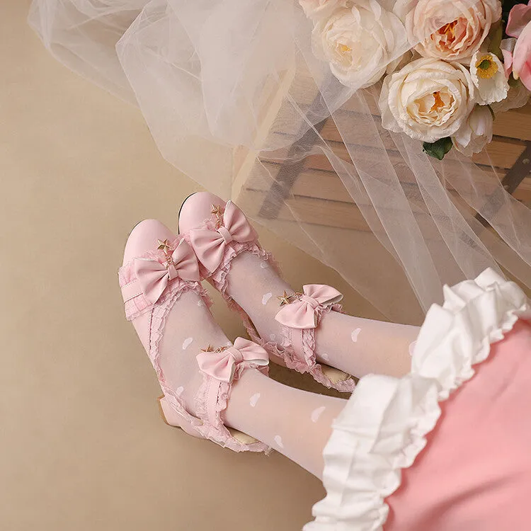 Women's Lace Bow Tie Block Heel Sandals