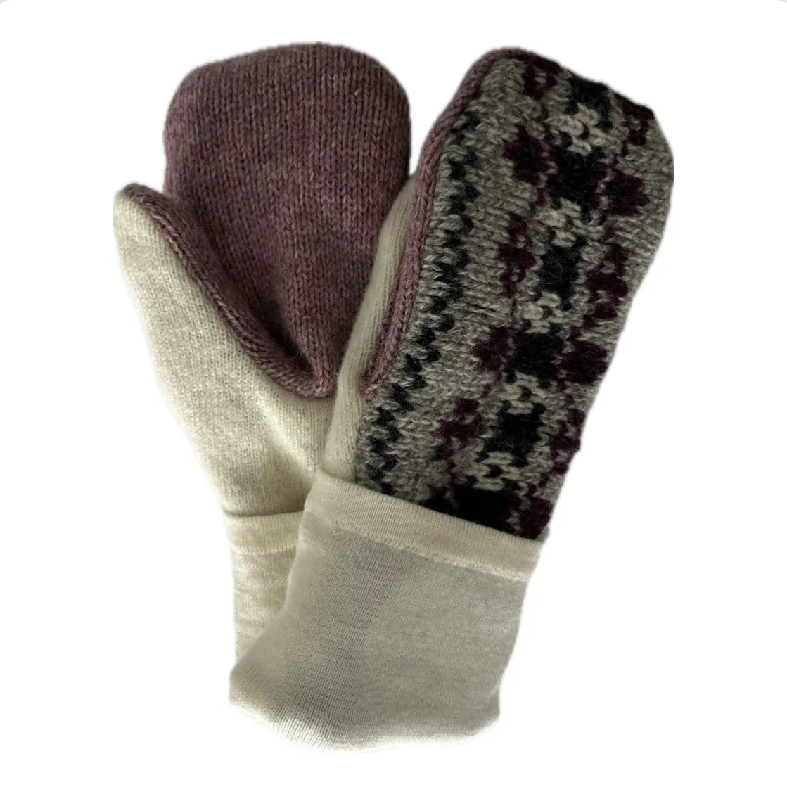 Women's Mittens - Grey & Purple Nordic with Cream - 1546 M/L
