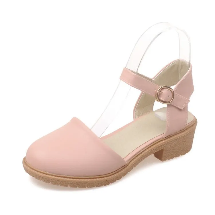 Women's Round Toe Hollow Out Block Heel Sandals