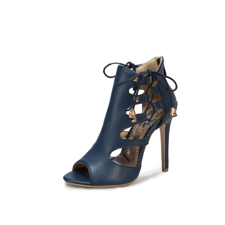 Women's Solid Color Pointed Toe Hollow Out Stiletto High Heel Sandals