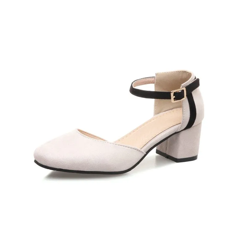Women's Solid Color Round Toe Ankle Wrap Block Heel Sandals