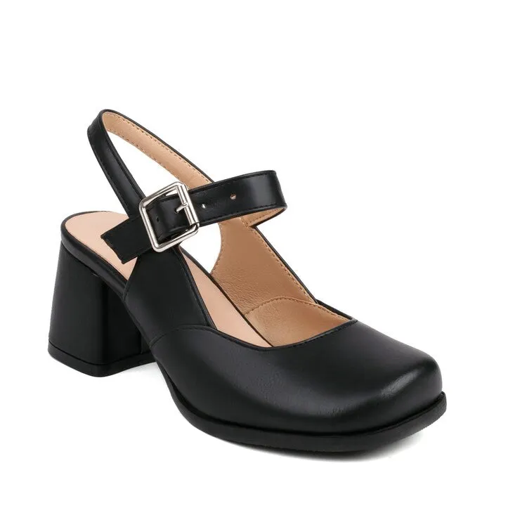 Women's Square Toe Shallow Mary Janes Block Chunky Heel Platform Sandals