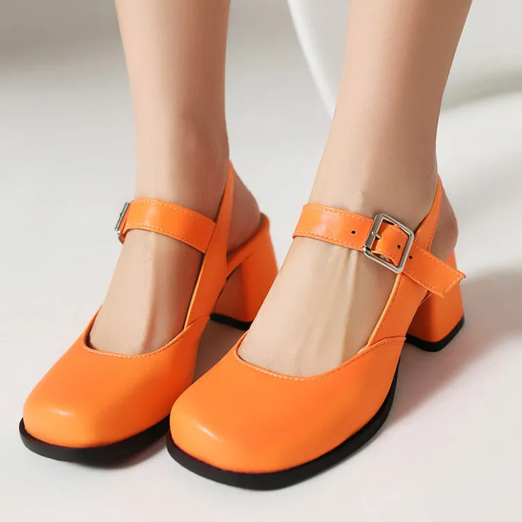 Women's Square Toe Shallow Mary Janes Block Chunky Heel Platform Sandals