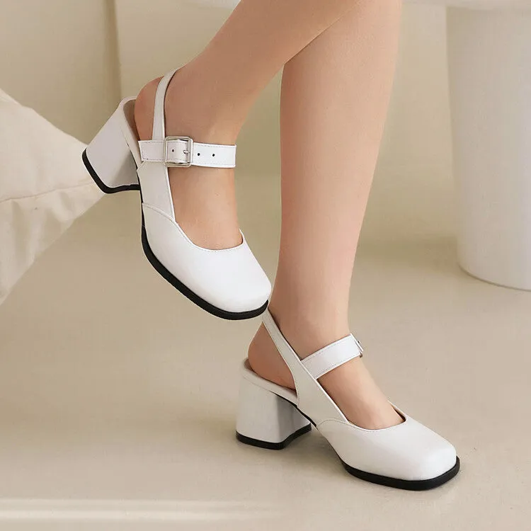 Women's Square Toe Shallow Mary Janes Block Chunky Heel Platform Sandals