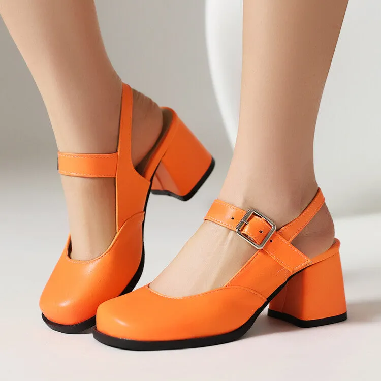 Women's Square Toe Shallow Mary Janes Block Chunky Heel Platform Sandals