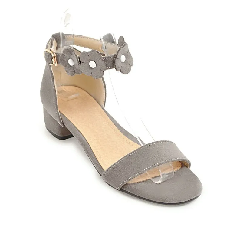 Women's Suede Solid Color Hollow Out Flora Ankle Strap Block Heel Low Heels Sandals